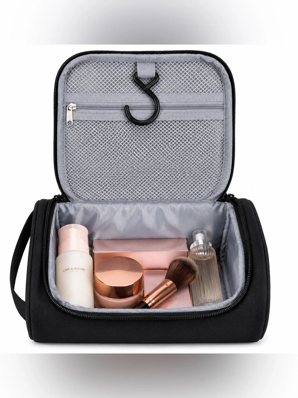 Black Cosmetic Travel Bag with Pink Logo - Unbranded